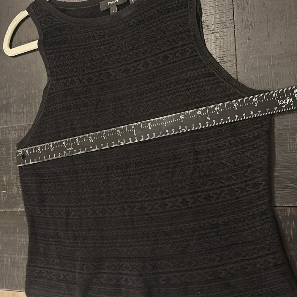 Theory Black Textured Fit Flare Classy Casual Career Date Tank Top Large - Picture 7 of 10